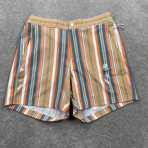 VRST Mens 6 Inch Resort Short‎ Multi Easy Stripe Orange Blue M NEW
